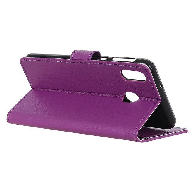 Huawei Y6 (2019) Handy Hülle - Litchi Leder Bookcover Series - purpur