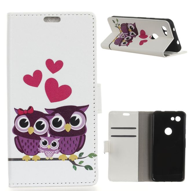 Google Pixel 3a XL Handyhülle - Leder Bookcover Image II Series - glückliche Eulen