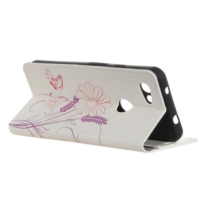 Google Pixel 3a XL Handyhülle - Leder Bookcover Image II Series - schlichte Blumen