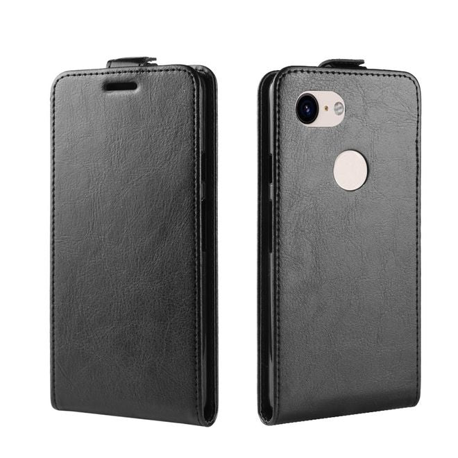 Google Pixel 3a XL Handyhülle - Crazy Horse Leder Flipcase - vertikal - schwarz