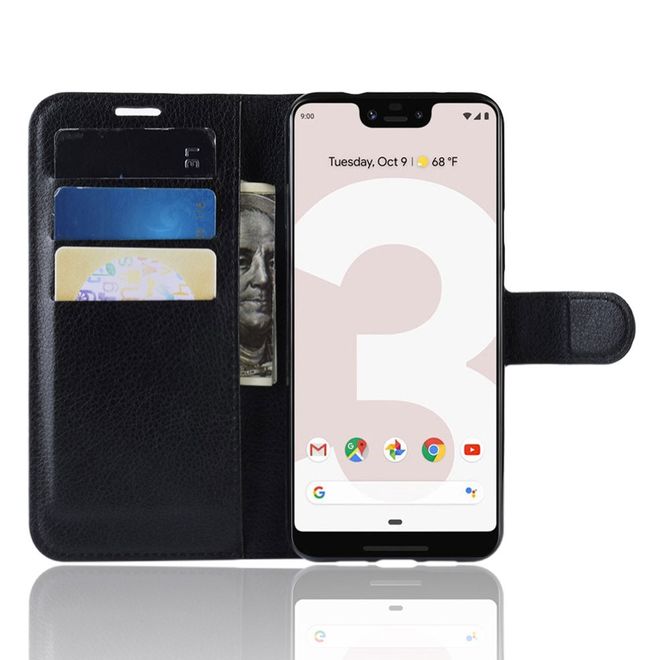 Google Pixel 3a XL Handy Hülle - Litchi Leder Bookcover Series - schwarz