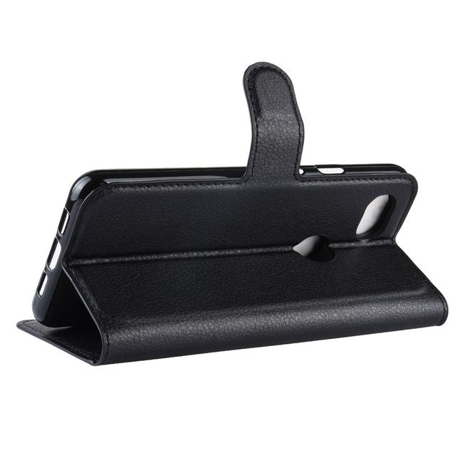 Google Pixel 3a XL Handy Hülle - Litchi Leder Bookcover Series - schwarz