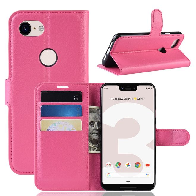 Google Pixel 3a XL Handy Hülle - Litchi Leder Bookcover Series - rosa
