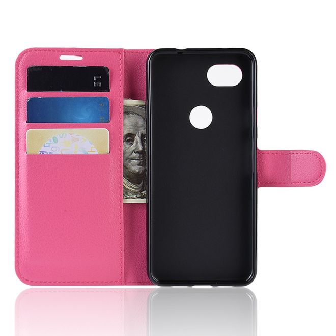 Google Pixel 3a XL Handy Hülle - Litchi Leder Bookcover Series - rosa
