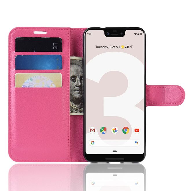 Google Pixel 3a XL Handy Hülle - Litchi Leder Bookcover Series - rosa
