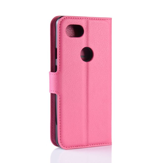 Google Pixel 3a XL Handy Hülle - Litchi Leder Bookcover Series - rosa