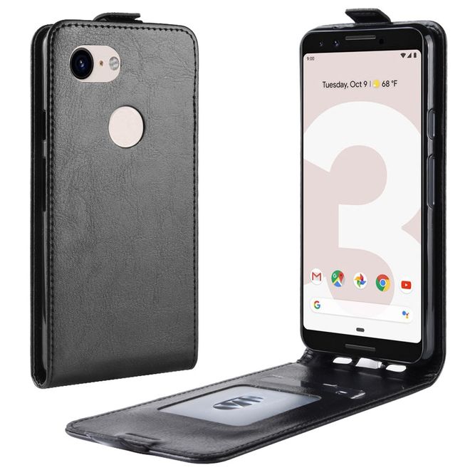 Google Pixel 3a Handyhülle - Crazy Horse Leder Flipcase - vertikal - schwarz