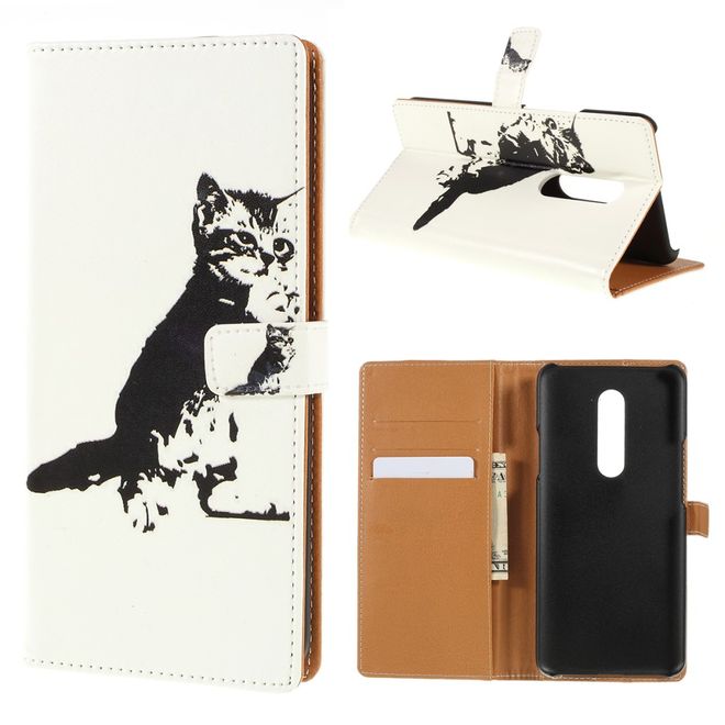 OnePlus 7 Pro Handy Hülle - Leder Bookcover Image Series - schwarz-weisse Katze