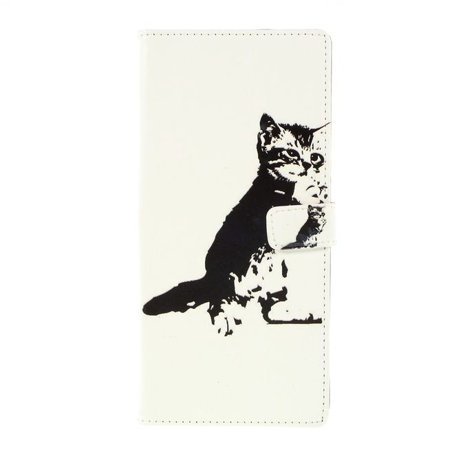 OnePlus 7 Pro Handy Hülle - Leder Bookcover Image Series - schwarz-weisse Katze