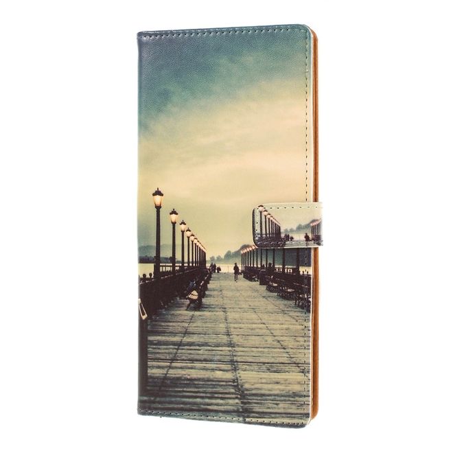 OnePlus 7 Pro Handy Hülle - Leder Bookcover Image Series - Dock bei Sonnenuntergang