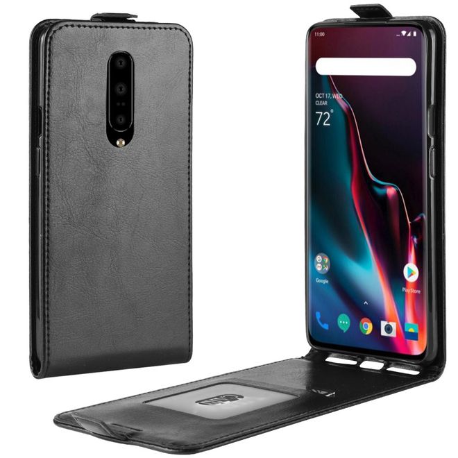 OnePlus 7 Pro Handyhülle - Crazy Horse Leder Flipcase - vertikal - schwarz