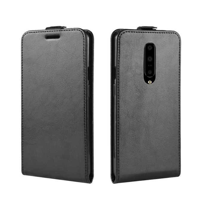 OnePlus 7 Pro Handyhülle - Crazy Horse Leder Flipcase - vertikal - schwarz
