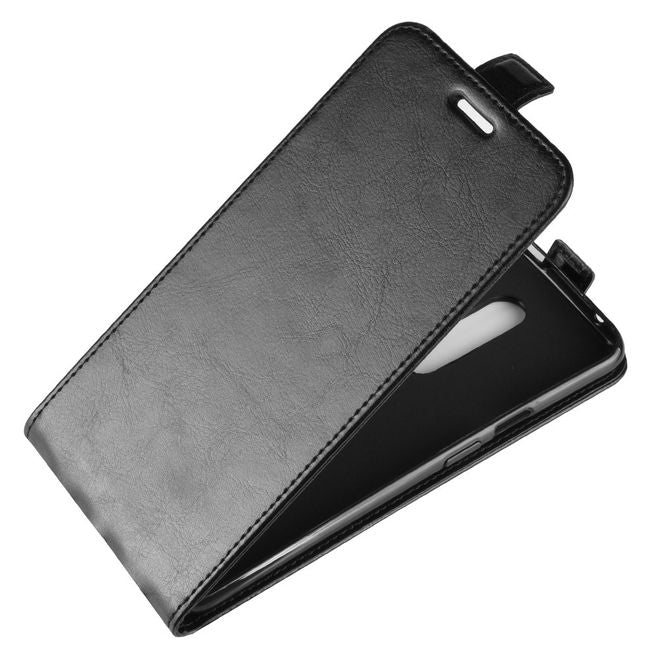 OnePlus 7 Pro Handyhülle - Crazy Horse Leder Flipcase - vertikal - schwarz