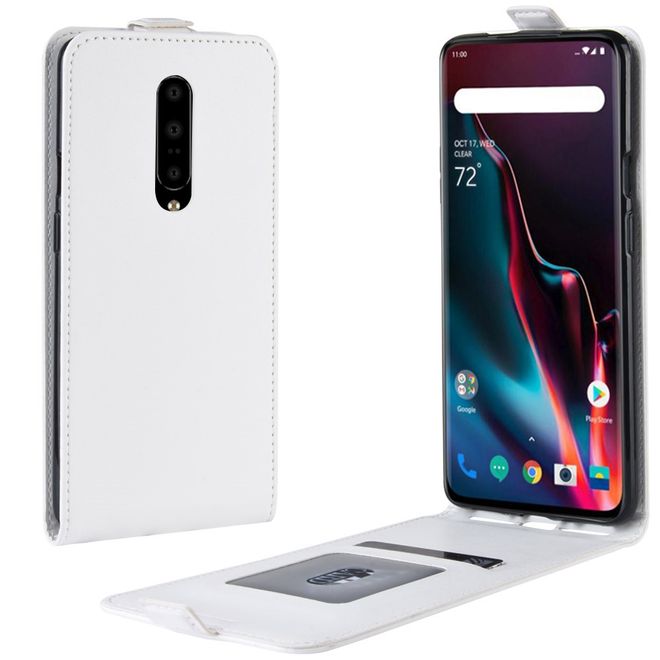 OnePlus 7 Pro Handyhülle - Crazy Horse Leder Flipcase - vertikal - weiss