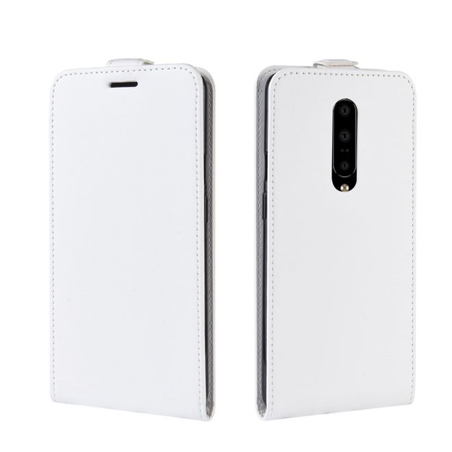 OnePlus 7 Pro Handyhülle - Crazy Horse Leder Flipcase - vertikal - weiss