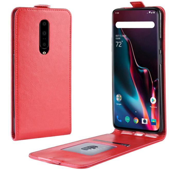 OnePlus 7 Pro Handyhülle - Crazy Horse Leder Flipcase - vertikal - rot