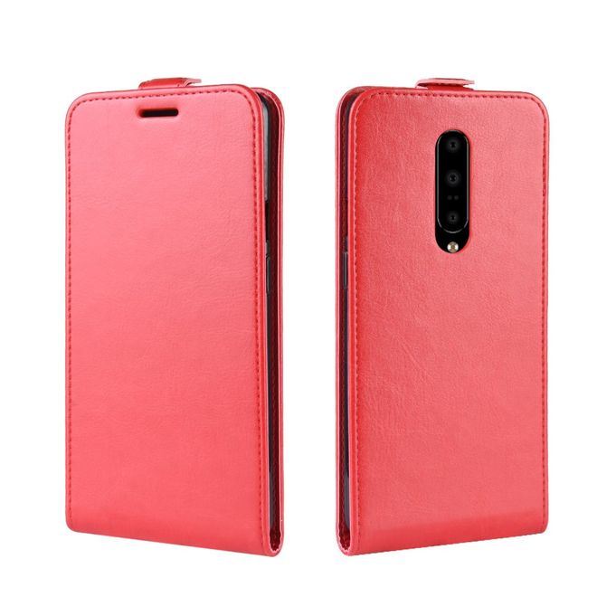 OnePlus 7 Pro Handyhülle - Crazy Horse Leder Flipcase - vertikal - rot
