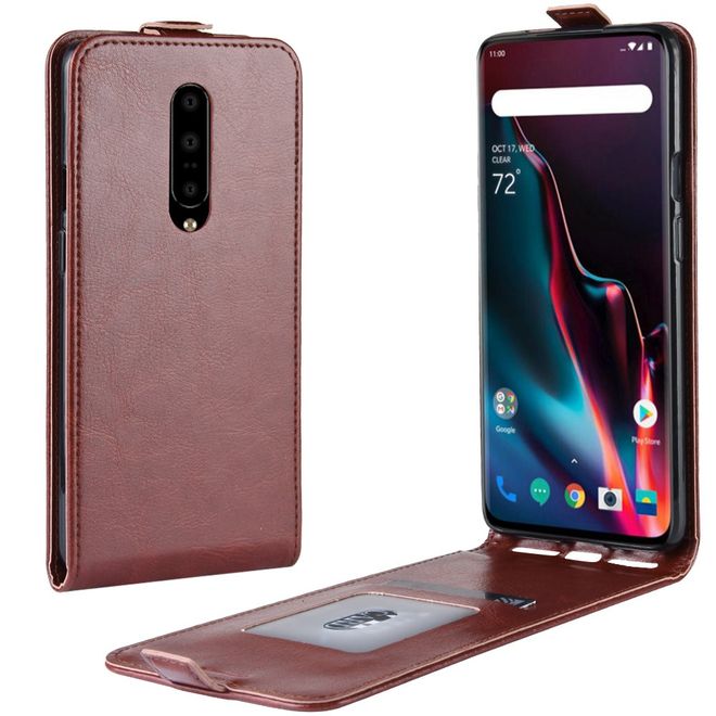 OnePlus 7 Pro Handyhülle - Crazy Horse Leder Flipcase - vertikal - braun