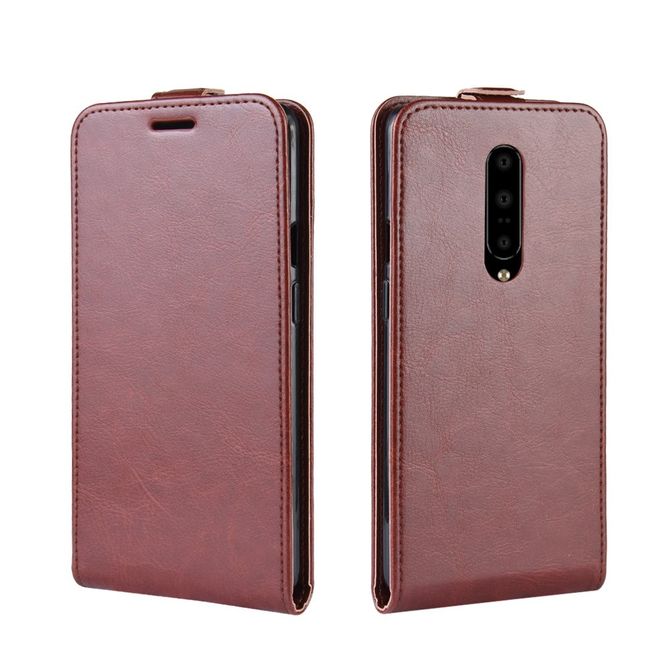 OnePlus 7 Pro Handyhülle - Crazy Horse Leder Flipcase - vertikal - braun