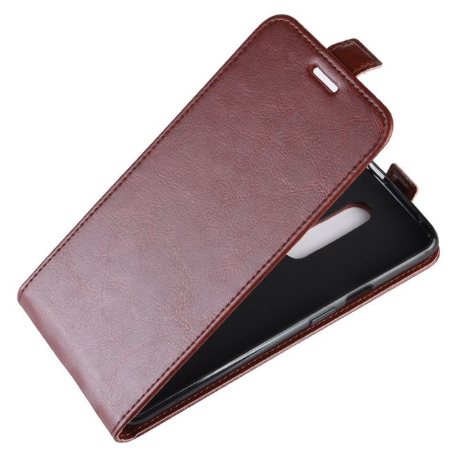OnePlus 7 Pro Handyhülle - Crazy Horse Leder Flipcase - vertikal - braun