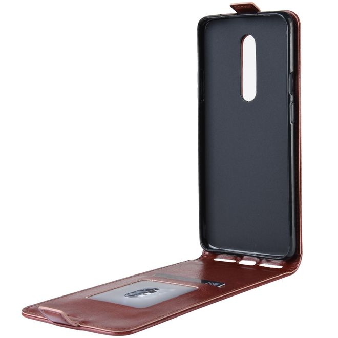 OnePlus 7 Pro Handyhülle - Crazy Horse Leder Flipcase - vertikal - braun