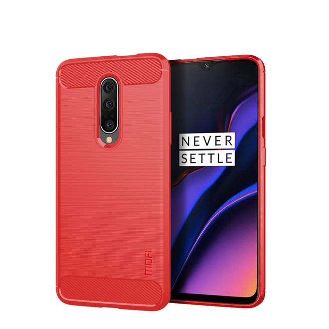 Mofi - OnePlus 7 Pro Hülle - TPU Softcase - Carbon Fiber Series - rot