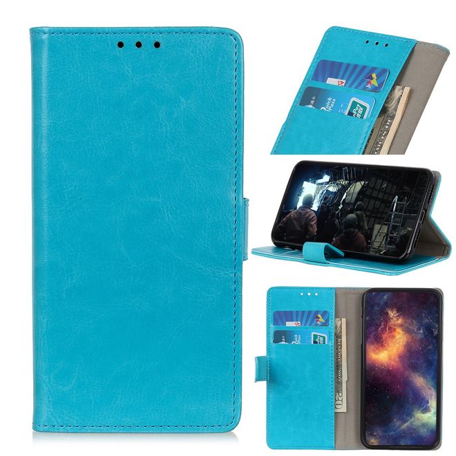 OnePlus 7 Handyhülle - Crazy Horse Leder Bookcover Series - blau