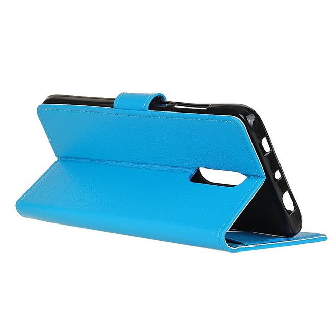 OnePlus 7 Handy Hülle - Litchi Leder Bookcover Series - blau