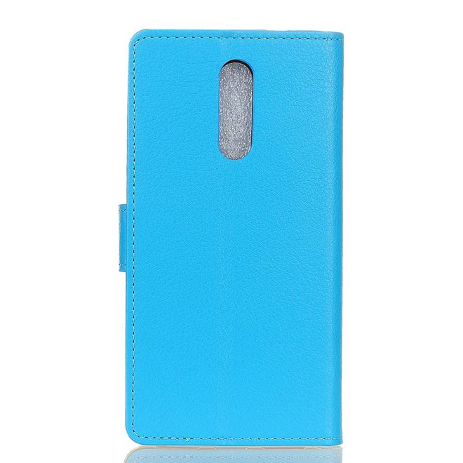 OnePlus 7 Handy Hülle - Litchi Leder Bookcover Series - blau