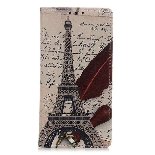 OnePlus 7 Handyhülle - Leder Bookcover Image II Series - Eiffelturm und Feder
