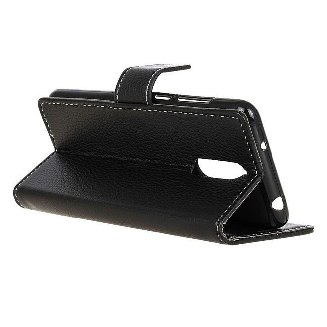OnePlus 7 Handy Hülle - Litchi Leder Bookcover II Series - schwarz