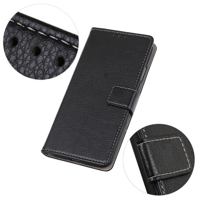OnePlus 7 Handy Hülle - Litchi Leder Bookcover II Series - schwarz