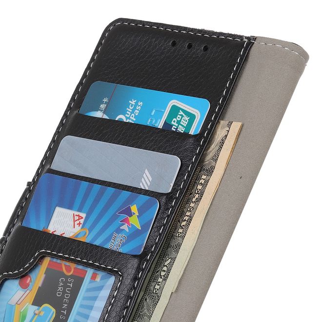 OnePlus 7 Handy Hülle - Litchi Leder Bookcover II Series - schwarz