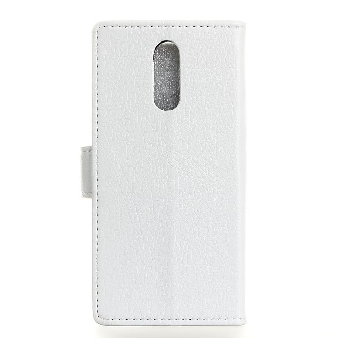 OnePlus 7 Handy Hülle - Litchi Leder Bookcover II Series - weiss