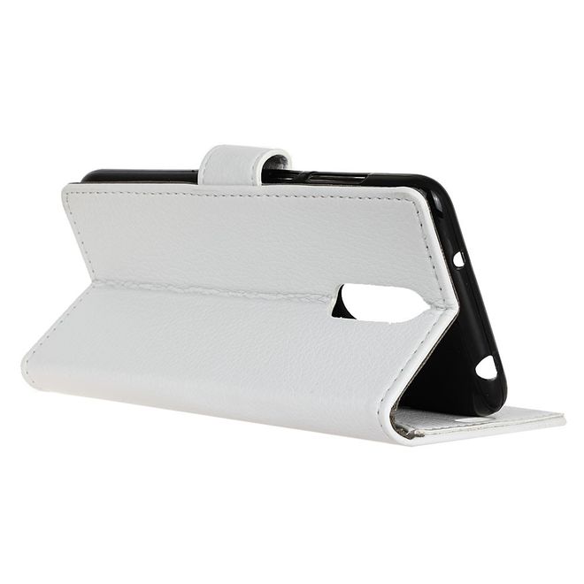 OnePlus 7 Handy Hülle - Litchi Leder Bookcover II Series - weiss