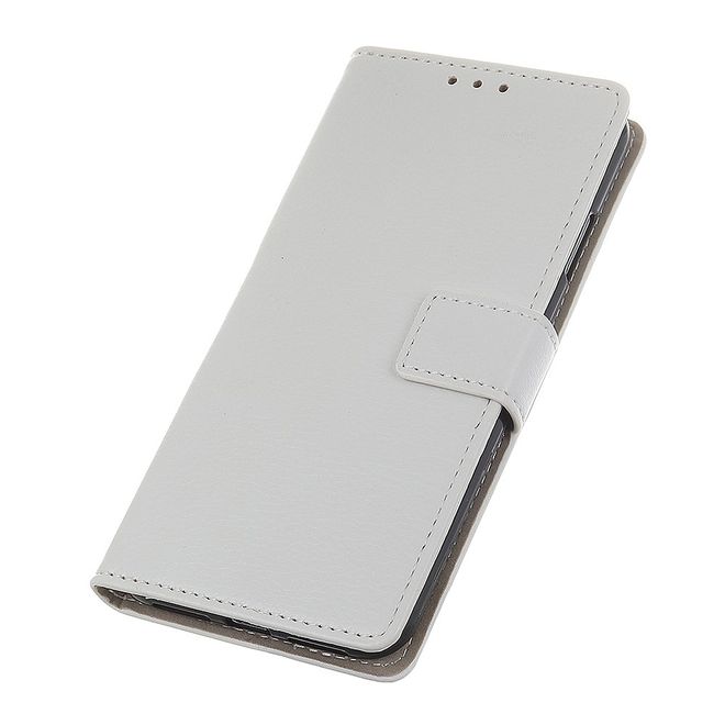 OnePlus 7 Handy Hülle - Litchi Leder Bookcover II Series - weiss