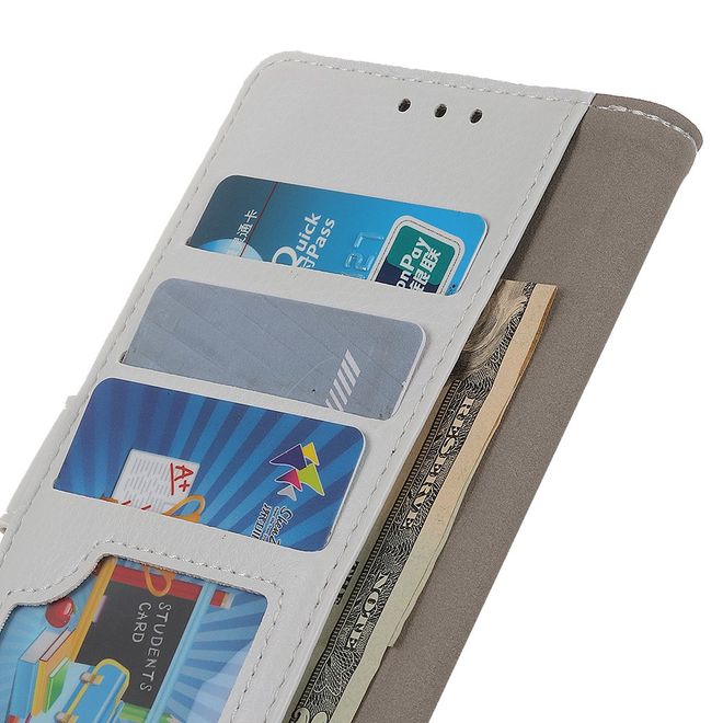 OnePlus 7 Handy Hülle - Litchi Leder Bookcover II Series - weiss