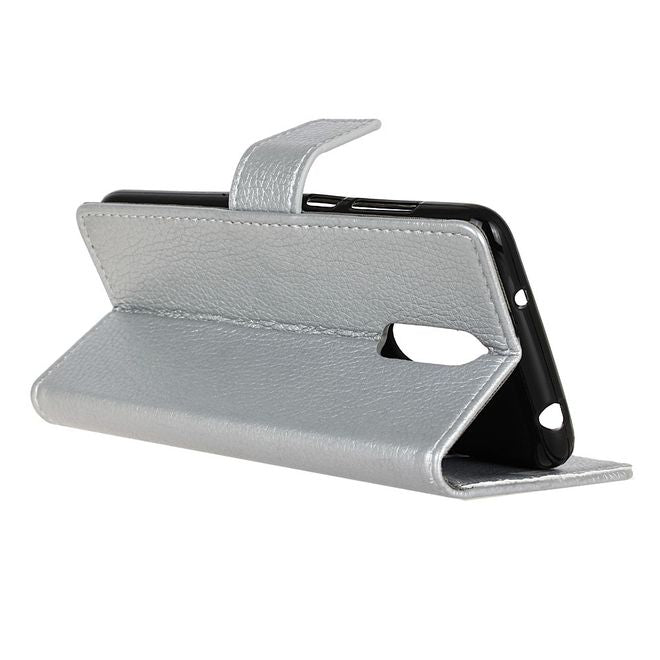 OnePlus 7 Handy Hülle - Litchi Leder Bookcover II Series - silber