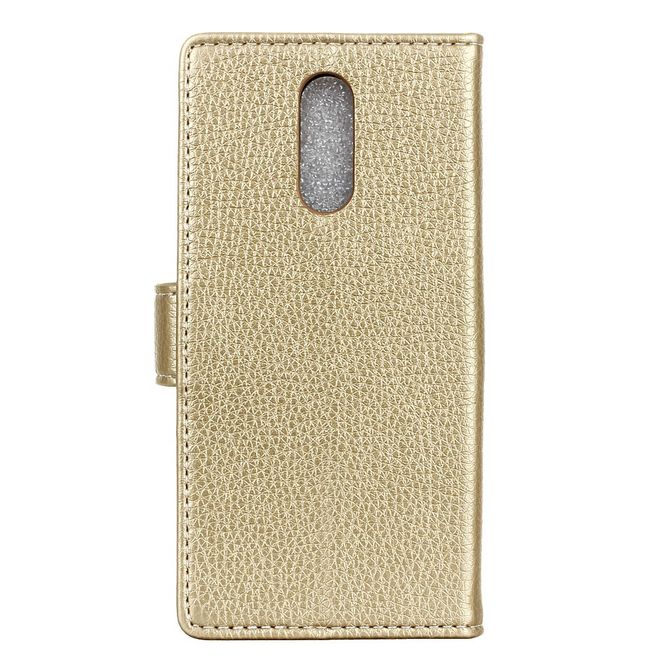 OnePlus 7 Handy Hülle - Litchi Leder Bookcover II Series - gold