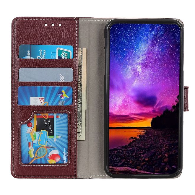 OnePlus 7 Handy Hülle - Litchi Leder Bookcover II Series - braun