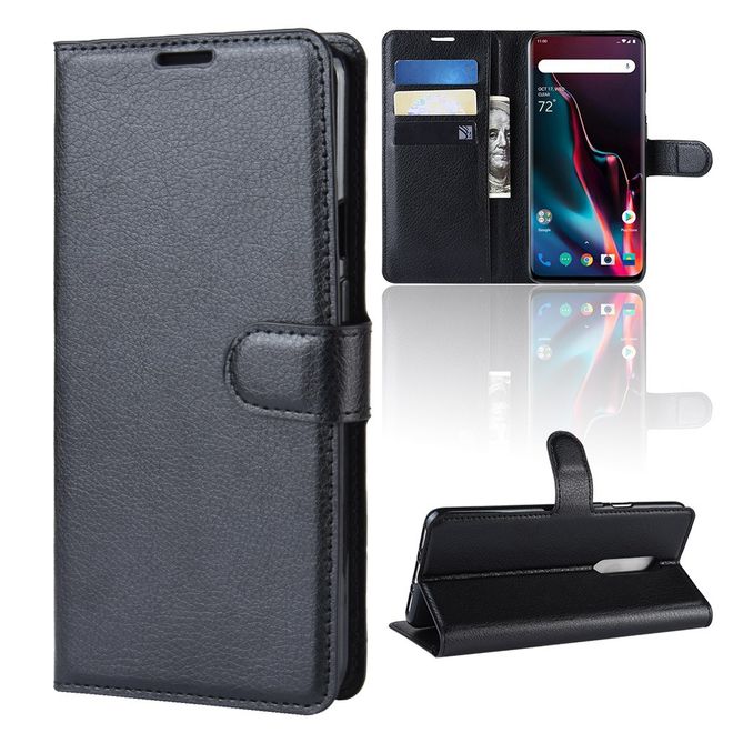 OnePlus 7 Pro Handy Hülle - Litchi Leder Bookcover Series - schwarz