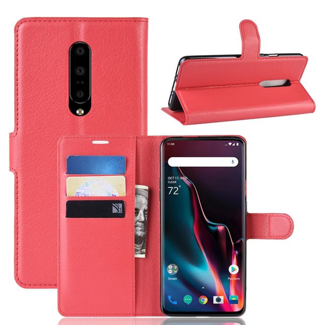 OnePlus 7 Pro Handy Hülle - Litchi Leder Bookcover Series - rot