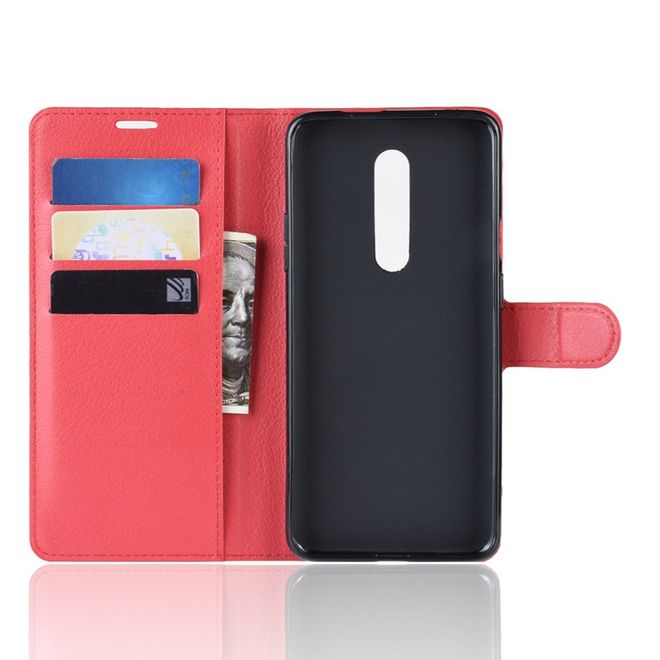 OnePlus 7 Pro Handy Hülle - Litchi Leder Bookcover Series - rot