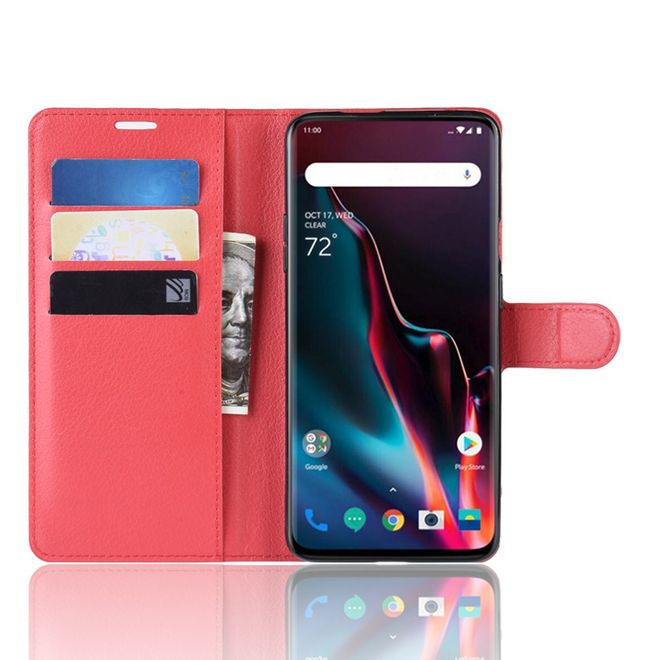 OnePlus 7 Pro Handy Hülle - Litchi Leder Bookcover Series - rot