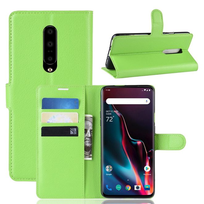 OnePlus 7 Pro Handy Hülle - Litchi Leder Bookcover Series - grün