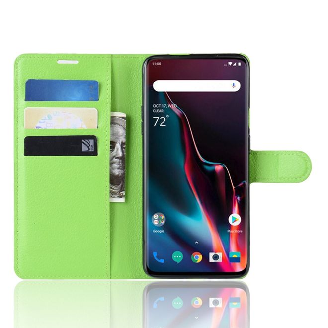 OnePlus 7 Pro Handy Hülle - Litchi Leder Bookcover Series - grün