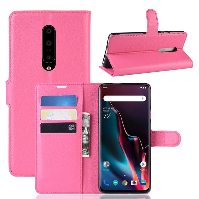 OnePlus 7 Pro Handy Hülle - Litchi Leder Bookcover Series - rosa