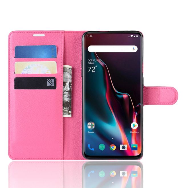 OnePlus 7 Pro Handy Hülle - Litchi Leder Bookcover Series - rosa