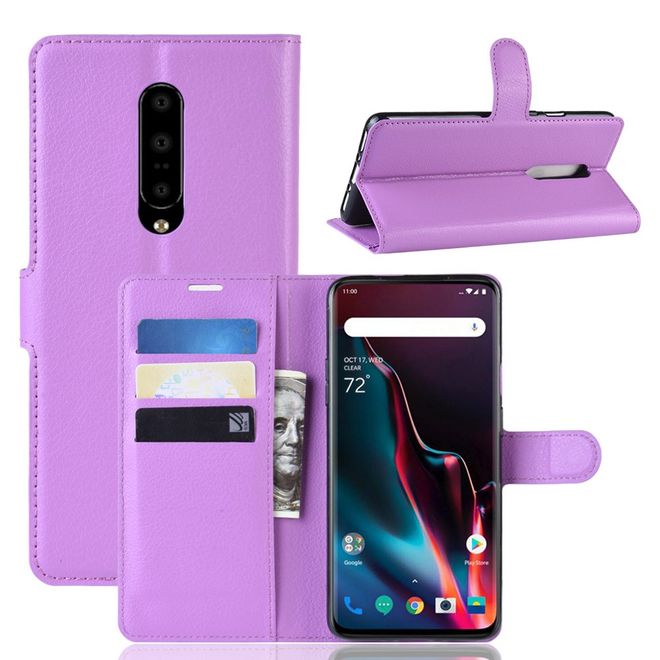 OnePlus 7 Pro Handy Hülle - Litchi Leder Bookcover Series - purpur