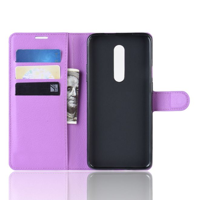 OnePlus 7 Pro Handy Hülle - Litchi Leder Bookcover Series - purpur